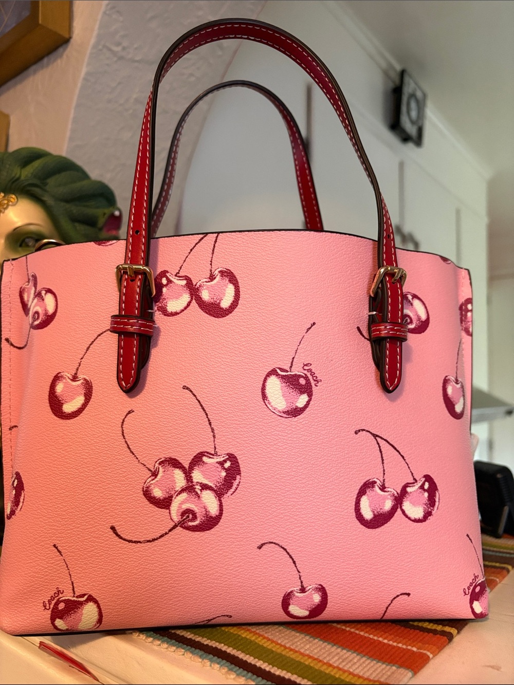Coach Mollie Tote 25 Pink Cherry Print with Card/ID Case NWOT - Picture 4 of 16